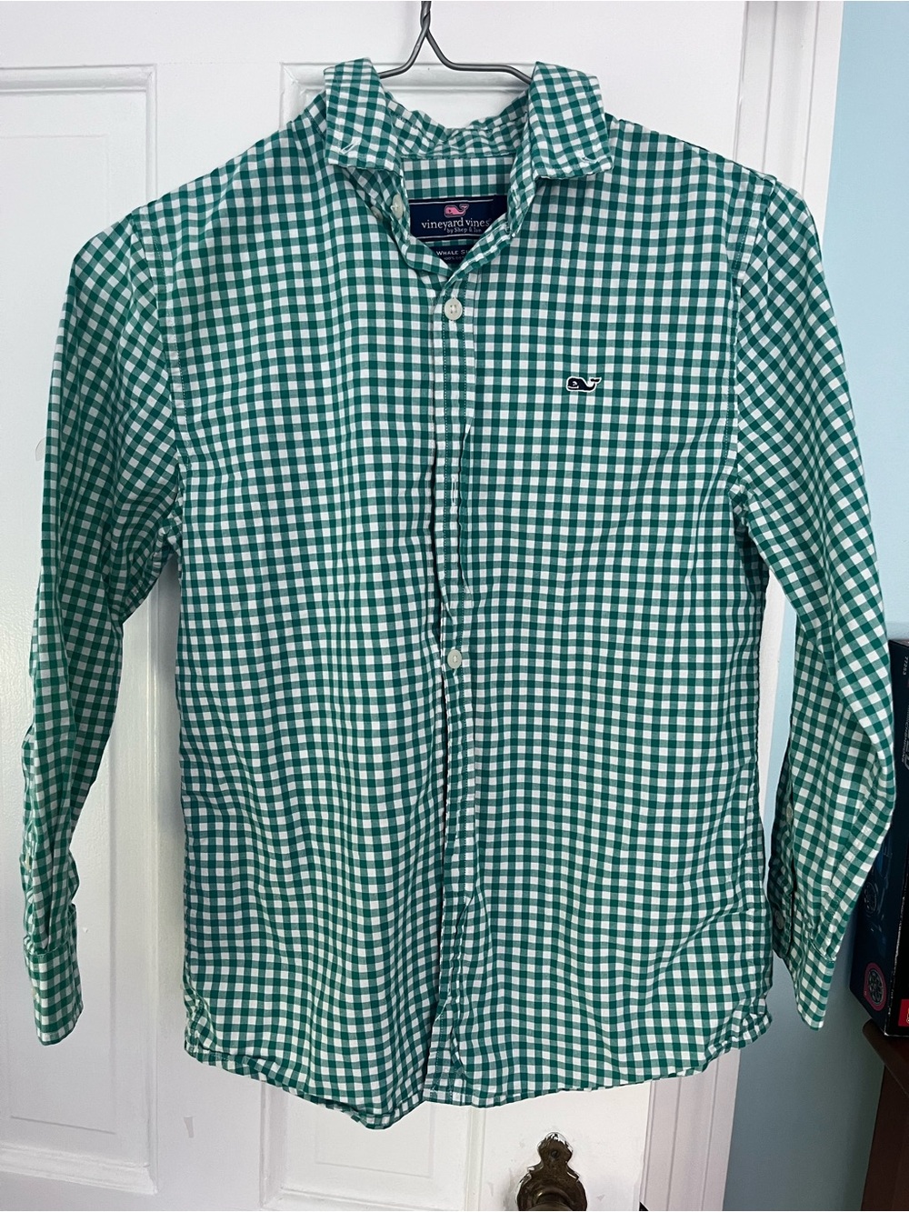 Vineyard Vines Boys Green and White Gingham Button-Down Shirt